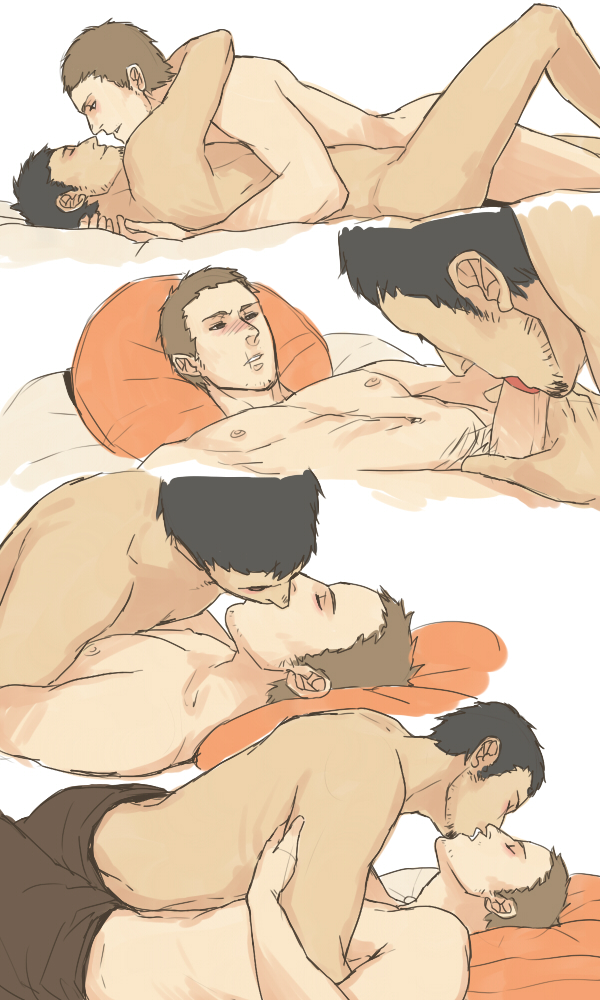 2boys altair_ibn_la-ahad assassin's_creed assassin's_creed_(series) bed black_hair fellatio gay goatee hair kissing male male_only malik_al-sayf multiple_boys multiple_views nude on_back oral penis sex ubisoft yaoi