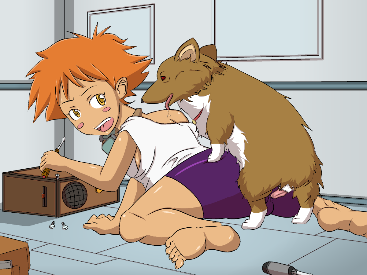 ass barefoot bike_shorts cowboy_bebop dark_skin edward_wong_hau_pepelu_tivrusky_iv ein_(cowboy_bebop) imminent_rape morpheus_(artist) orange_hair zoophilia