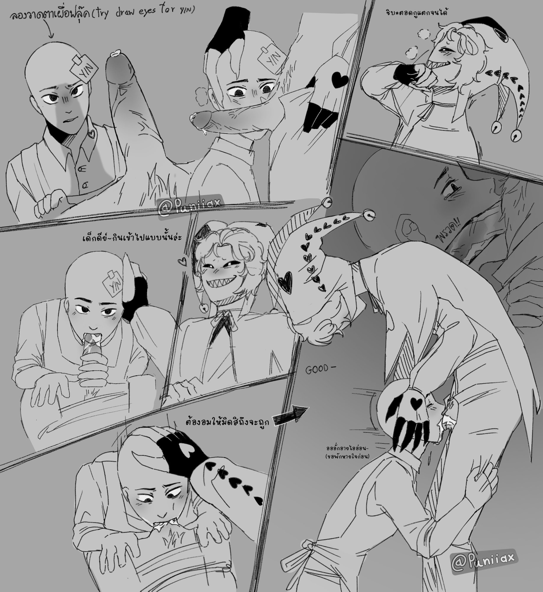 blowjob, dominance, ejeculation, harlequin, harlequin (the freak circus), hetero porn, male genitals, muscular male, the freak circus, y/n
