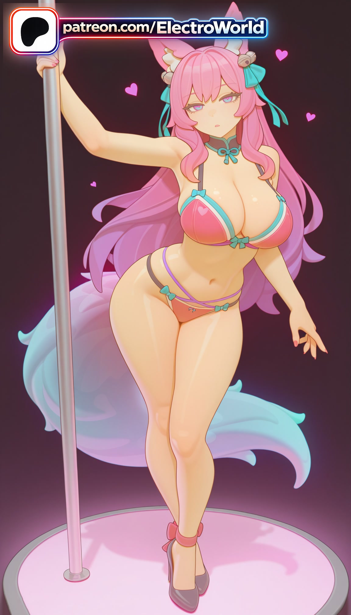 1girls, 2026, ahri, ai generated, artist name, big breasts, big chest, breasts, bust, busty, chest, electroworld, exotic dancer, female, female only, heart, hi res, high quality, high resolution, highres, large breasts, league of legends, long hair, navel, nightclub, patreon, patreon username, pink hair, pole, pole dancer, pole dancing, solo, spirit blossom ahri, stable diffusion, strip club, stripper, stripper pole, stripping, striptease, watermark