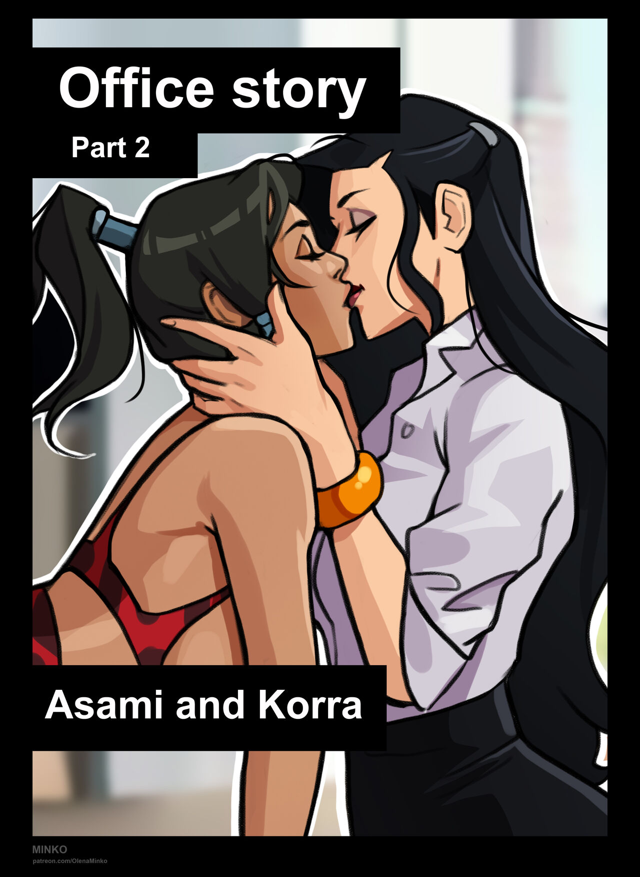 2girls, asami sato, avatar legends, canon couple, clothing, cover page, english text, female, female only, korra, minko, multiple females, multiple girls, part 2, text, the avatar, the legend of korra, water tribe, yuri