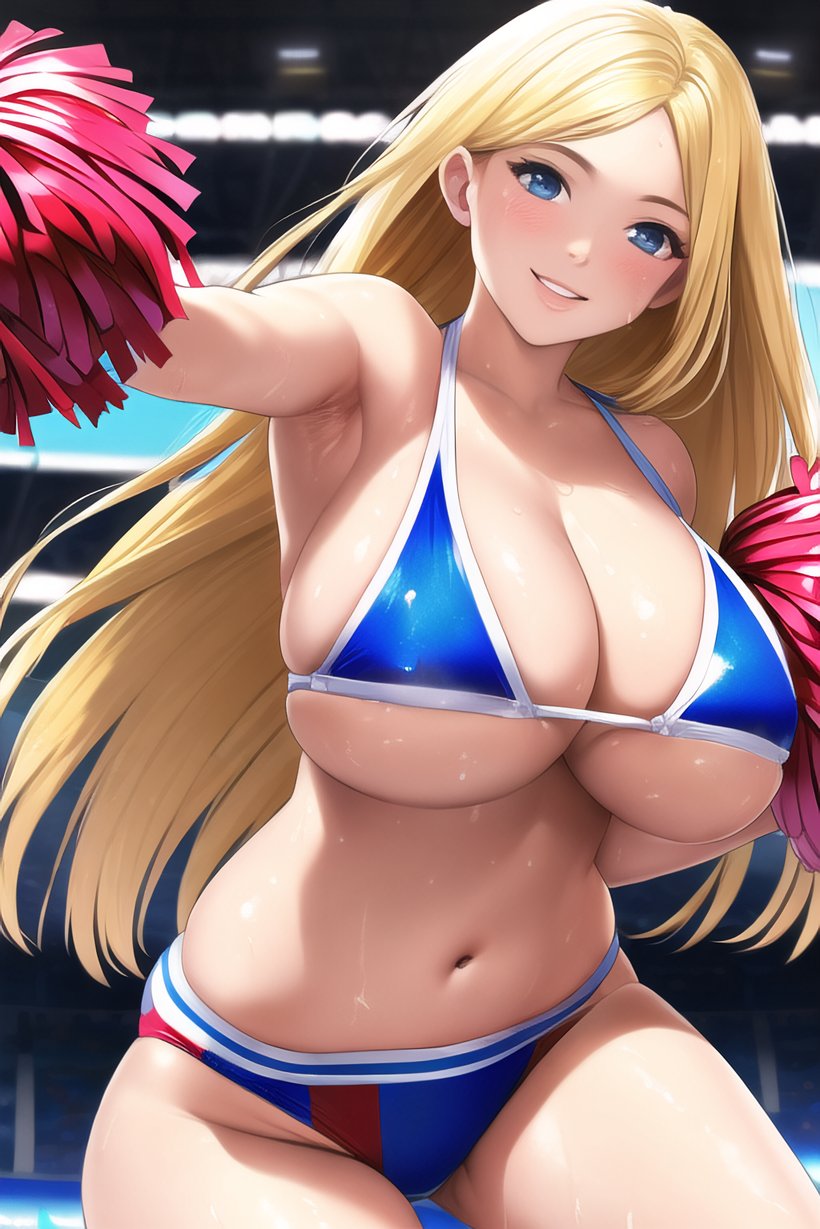 1girls, ai generated, blonde hair, cheerleader, curvaceous, curvy female, curvy figure, female, female only, highres, long hair, nai diffusion, original, solo, stable diffusion, tagme, voluptuous female