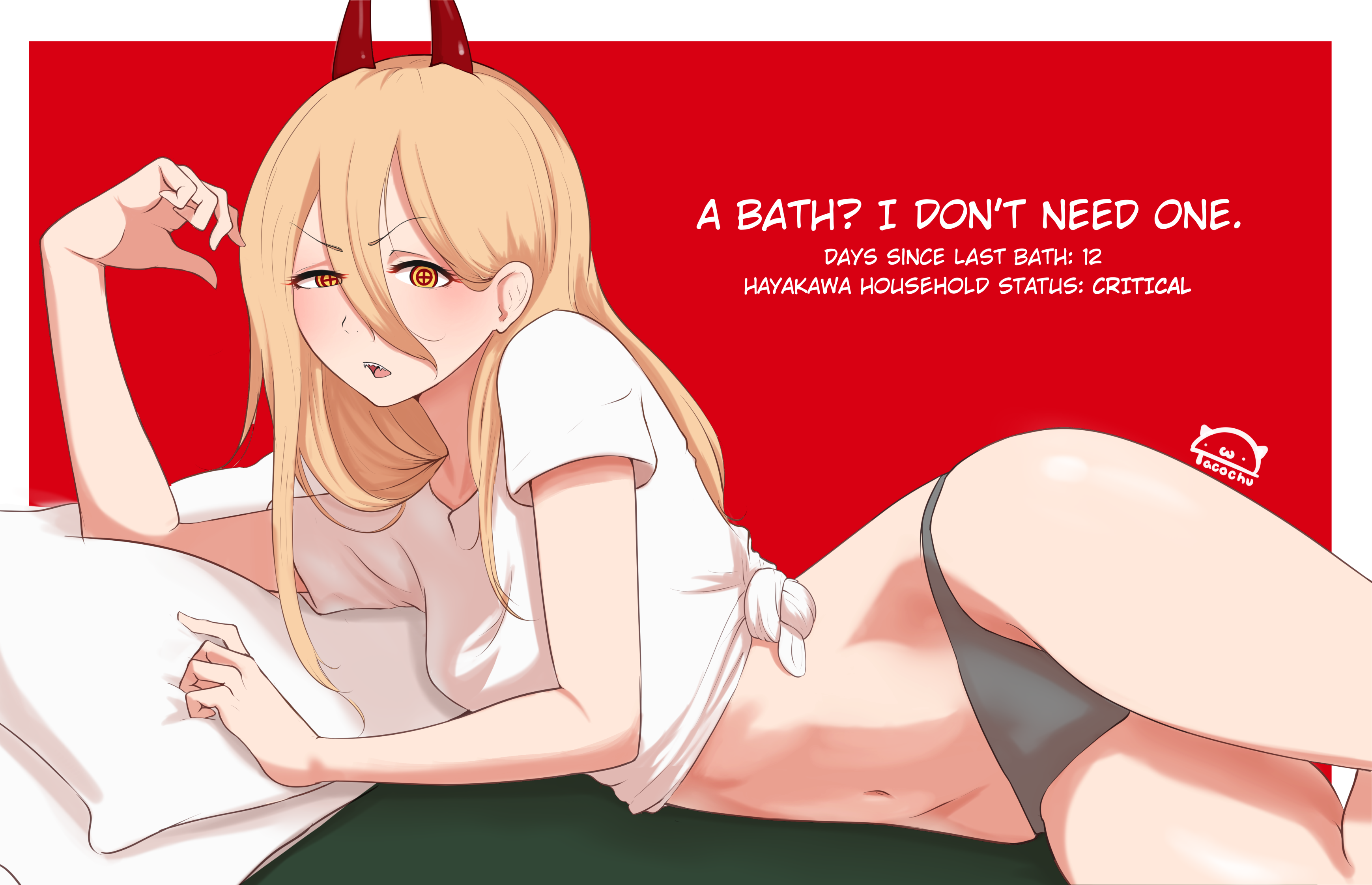 1girls, ass, big ass, blonde hair, chainsaw man, demon, demon girl, demon horns, female, female only, light skin, light-skinned female, panties, power (chainsaw man), shounen jump, smelly, smelly ass, stink mention, stinky, tacochu, thick thighs, underwear