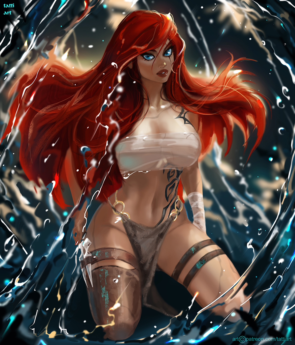 1girls female female_only katarina_du_couteau league_of_legends red_hair solo solo_female tattiart