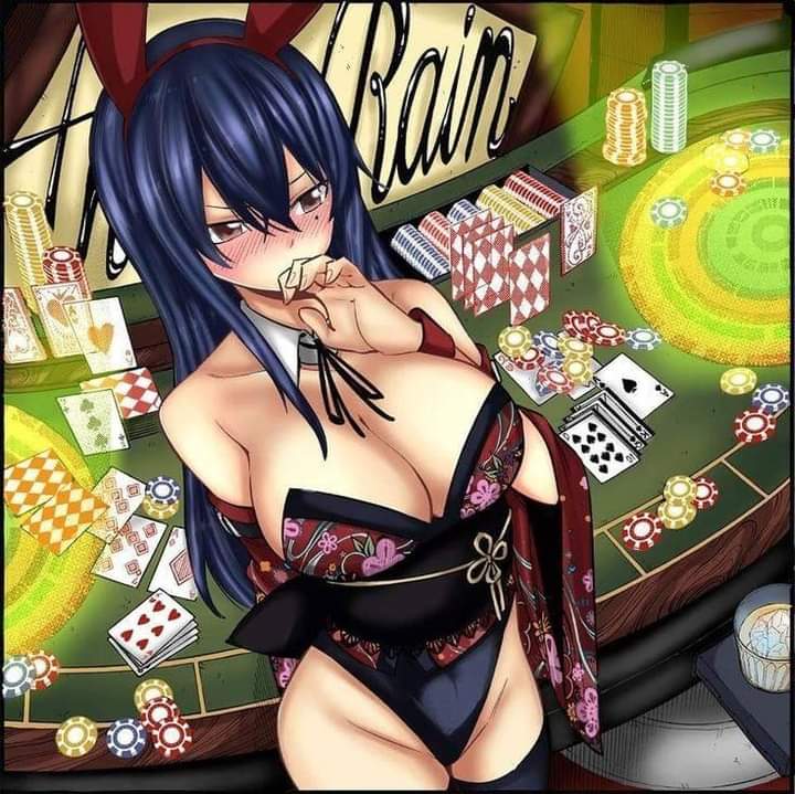 1girls artist_request big_breasts blue_hair bunny_ears bunny_girl casino casino_card_table casino_chip casino_table casino_tokens cleavage edens_zero embarrassed homura_kogetsu kimono long_hair mole_under_eye nervous nervous_face sole_female solo tagme thick_thighs thighhighs