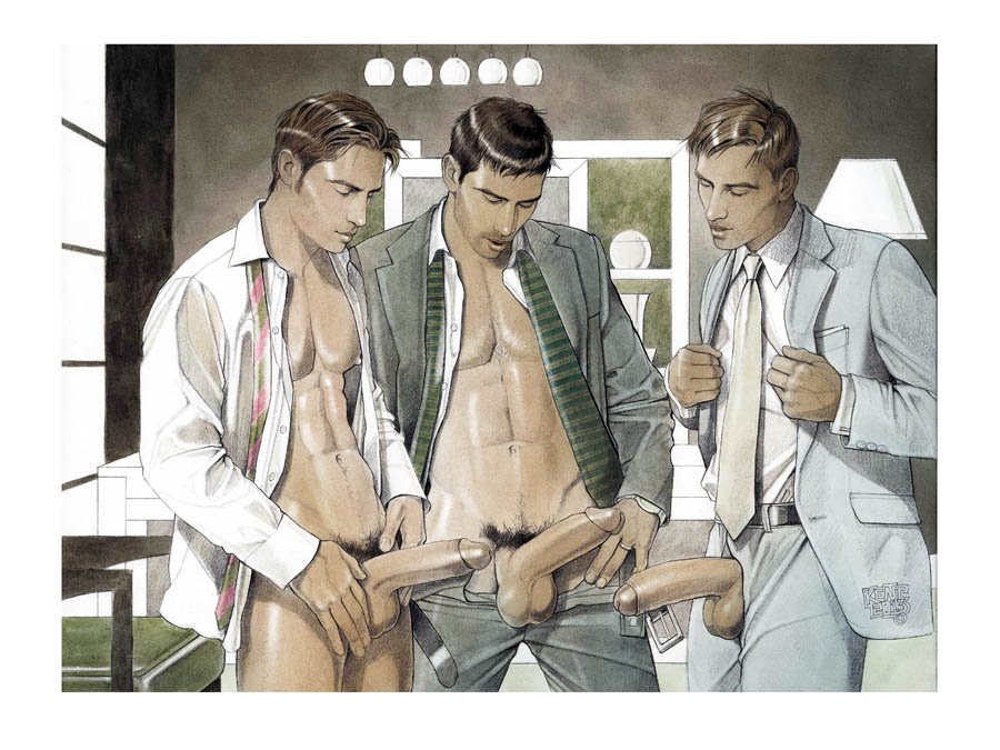 3boys, clothed, erection, gay, human, human only, kentartwork, male, male focus, male only, male/male, partially clothed, penis, proud of his cock, suit, suit and tie, yaoi
