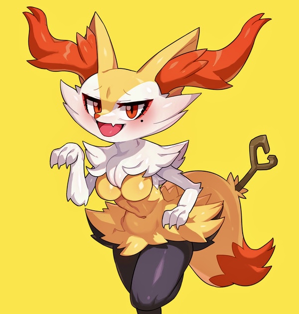 anthro beauty_mark belly_button blush braixen drunkoak female female_focus female_only fluffy fluffy_tail fox fox_girl generation_6_pokemon nintendo oerba_yun_fang open_mouth pokémon_(species) pokemon pokemon_(species) pokemon_only pokemon_xy red_eyeliner red_eyes slender