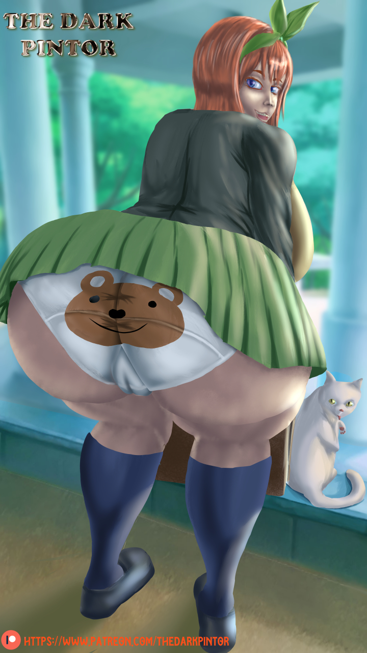 back_view backboob big_ass big_breasts el_pintor_jarocho gigantic_ass go-toubun_no_hanayome green_eyes huge_ass huge_breasts hyper_ass leo008 nakano_yotsuba obese orange_hair panties school_uniform skirt thedarkpintor