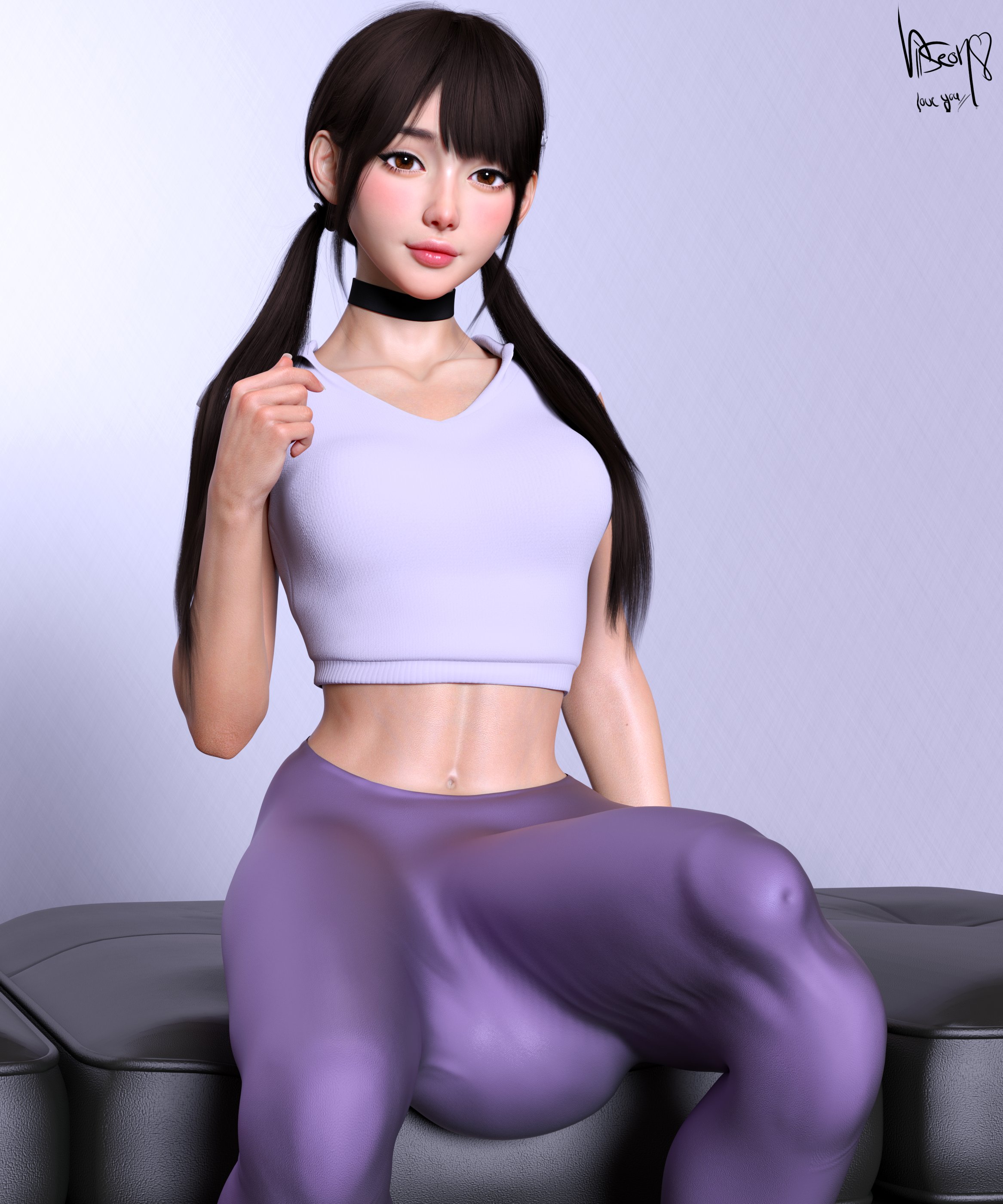 1futa, 3d, balls, big balls, big breasts, breasts, bulge, bulge down leg, bulge through clothing, cameltail, detailed bulge, erect penis, erection, erection under clothes, erection under clothing, futa only, futanari, huge cock, hyper, hyper penis, intersex, leggings, long hair, looking at viewer, penis, penis longer than knee, solo, viiseon, yuna (viiseon)