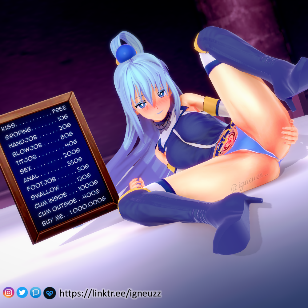 1girls 3d aqua_(konosuba) female female_only heels high_heels igneuzz igneuzz_set kono_subarashii_sekai_ni_shukufuku_wo! menu panties pricelist prostitution pubic_tattoo sign solo tagme tattoo upskirt