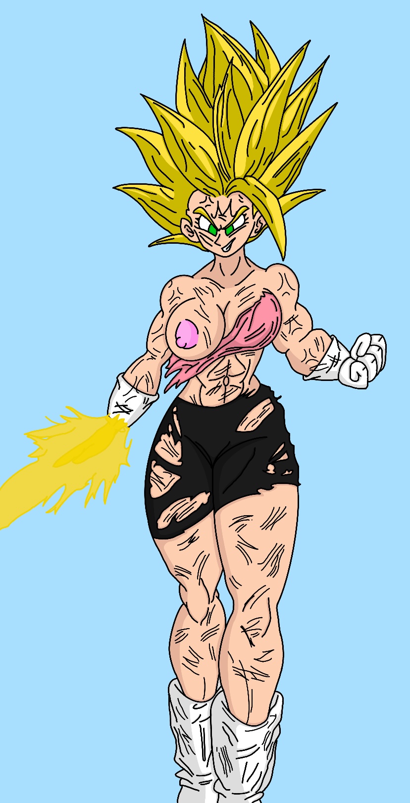 battle_damage boots bra_(dragon_ball) bra_briefs corruption dragon_ball dragon_ball_gt dragon_ball_multiverse dragon_ball_z enemy_conversion gloves iceboy128 majin_bra majin_mark son_bra super_saiyan super_saiyan_2 weapon