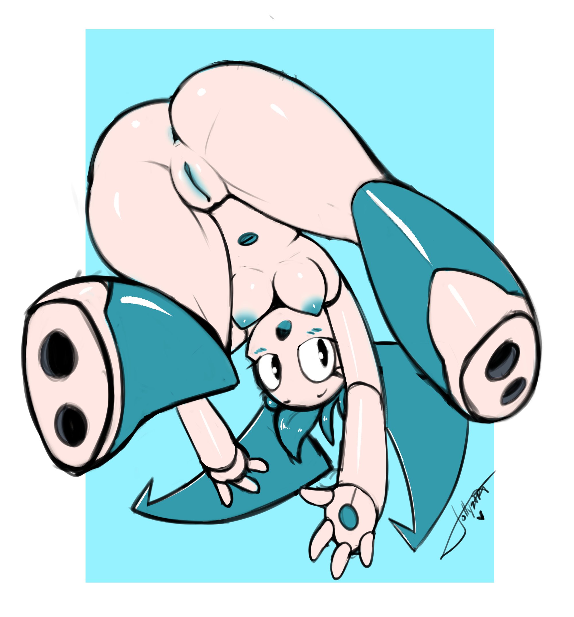 1girls, anus, anus peek, ass, big ass, black eyes, blue background, blue hair, blue nipples, blue pussy, blue theme, blue vagina, boobs, breasts, female, female only, hi res, jenny wakeman, jollysart, looking at viewer, medium breasts, my life as a teenage robot, naked, nickelodeon, nipples, nude, nude female, open mouth, pussy, robot, robot girl, robot humanoid, signature, simple background, solo, solo female, thick thighs, tits, vagina, white body, white border