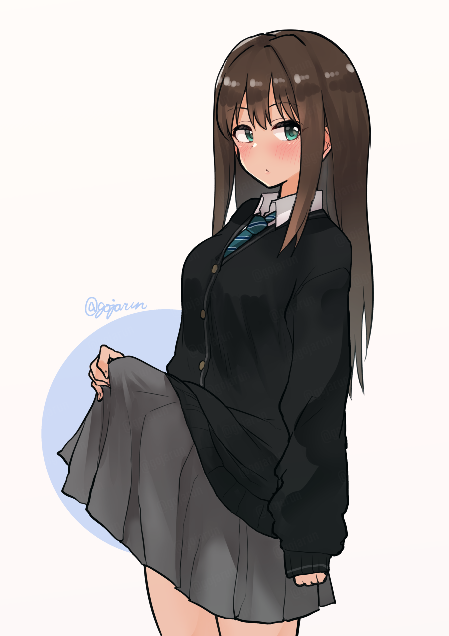 1futa big_breasts blush brown_hair bulge clothed clothing erection erection_under_clothes erection_under_skirt fully_clothed futa_only futanari gojarun higher_resolution_duplicate huge_cock human idolmaster light-skinned_futanari light_skin long_hair looking_at_viewer masturbation penis_under_clothes penis_under_skirt shibuya_rin solo tenting