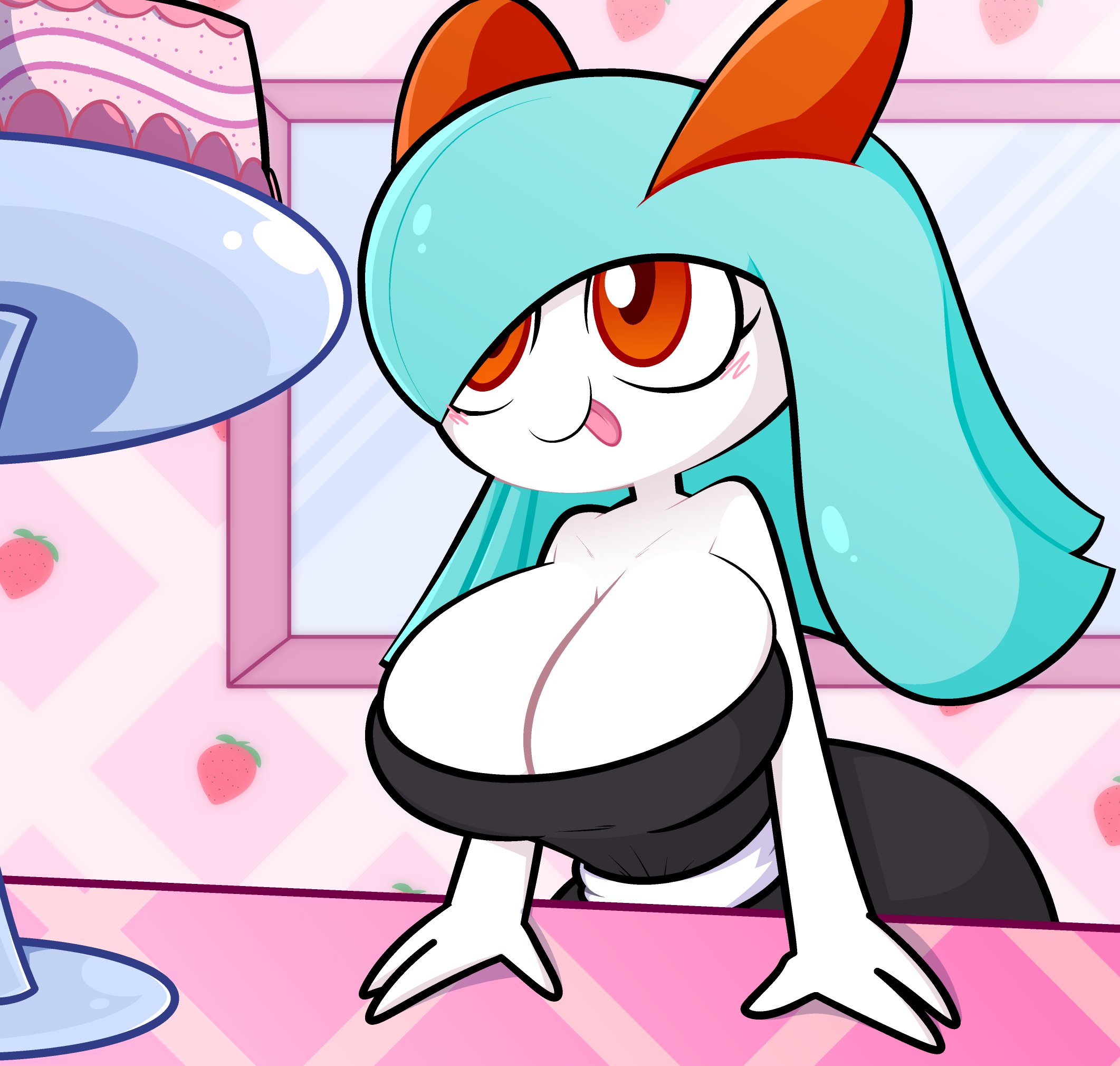 breasts, busty, cake, ekkokenight, female, kirlia, pokémon (species), pokemon, pokemon (species), shiny pokemon, tagme