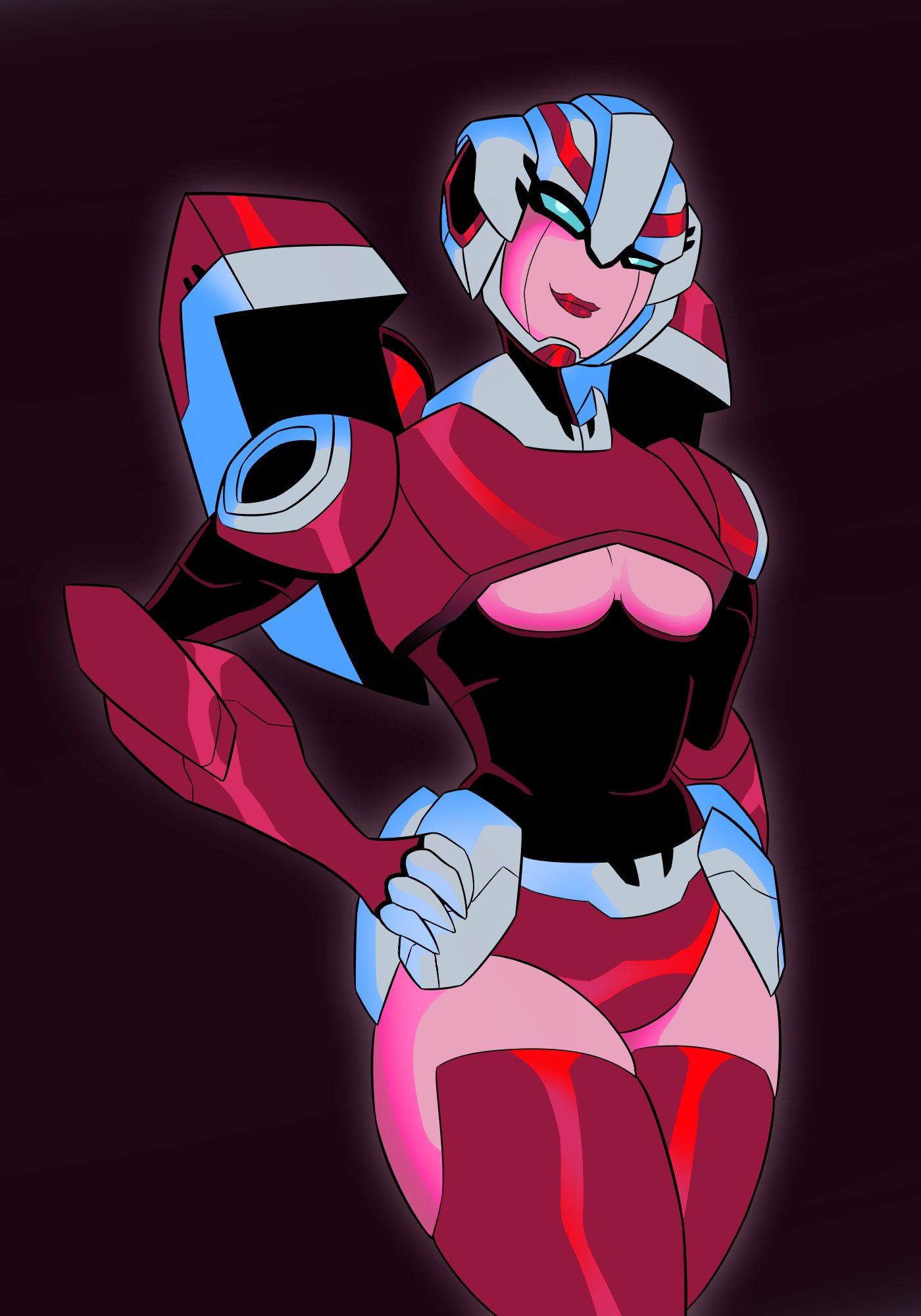 1girls arcee arcee_(tfa) blue_eyes curvaceous curvy curvy_body curvy_female curvy_figure female female_only hand_on_hip kingshamming legwear medium_breasts panties pink_panties pink_skin red_lipstick robot robot_girl robot_humanoid sinigknighted solo solo_female thick_thighs transformers transformers_animated underboob