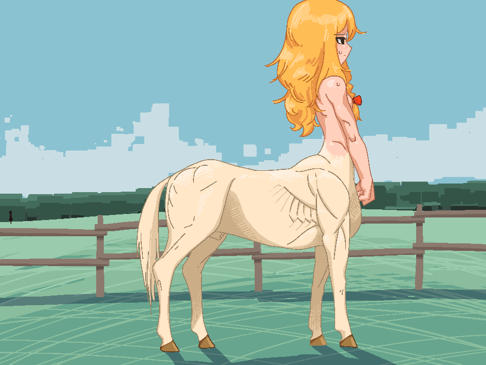 1futa 4:3 animal_genitalia animal_genitalia_on_humanoid blonde_hair breasts centaur equid equid_taur fence fully_sheathed futa_only futanari genitals gynomorph hair hooves horsecock_on_humanoid humanoid humanoid_taur intersex light-skinned_futanari light_skin long_hair mammal mammal_taur meow25meow nude sheath side_view small_breasts solo split_form standing taur