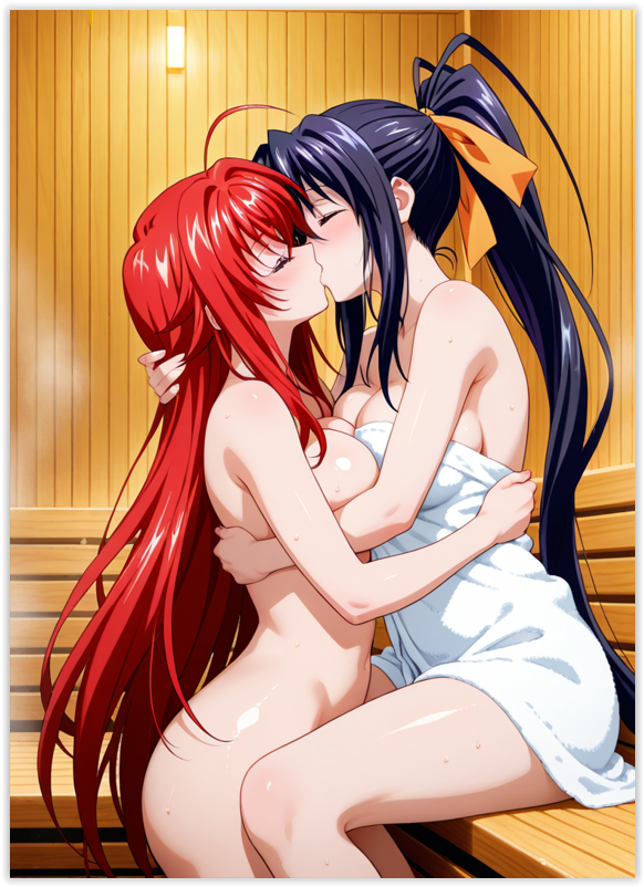 2girls ai_generated akeno_himejima girl_on_girl high_school_dxd lesbian_couple lesbian_domination lesbian_focus lesbian_kiss lesbian_sex rias_gremory rias_x_akeno sauna_sex yuri yuri yuri