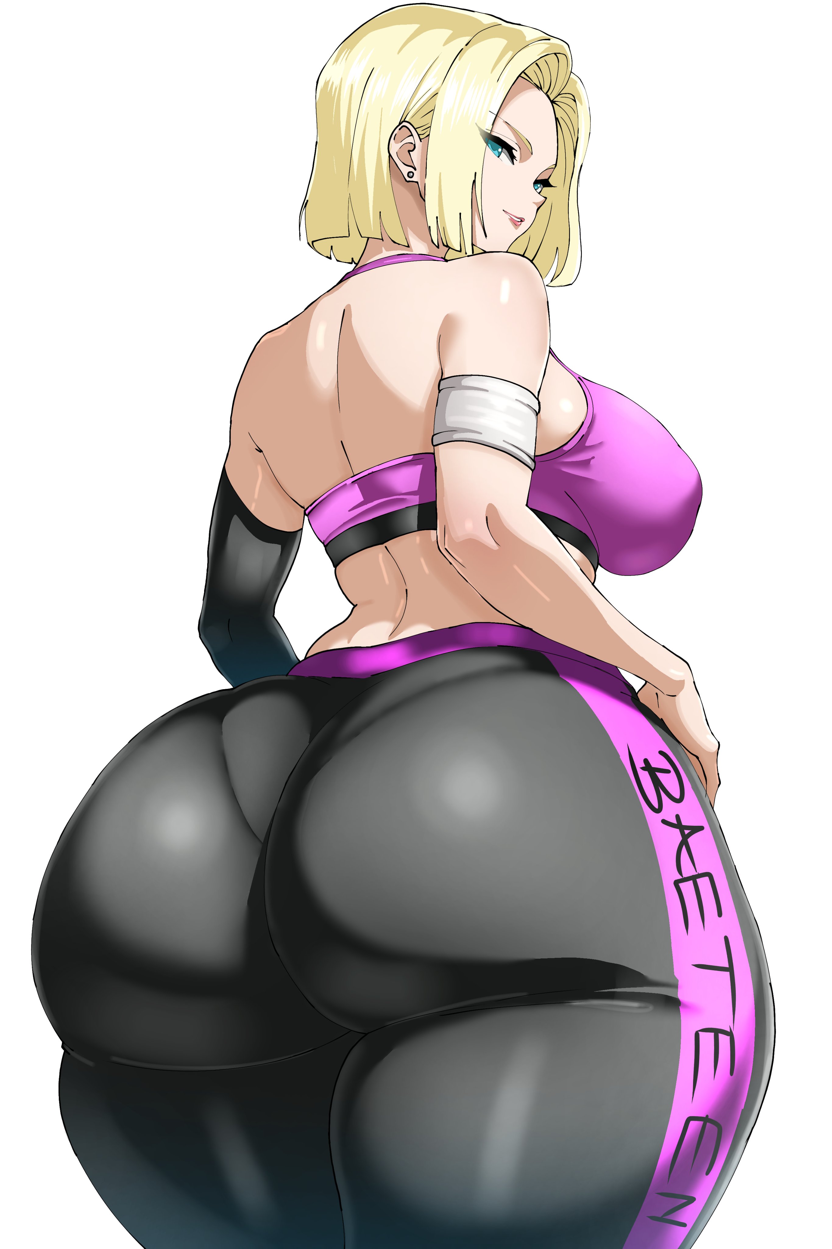 1girl, 1girls, alternate version available, android, android 18, android girl, big ass (female), big boobs, big breasts, blonde, blonde female, blonde hair, blonde-haired female, blue eyes, blue eyes female, blue-eyed female, breasts, cameltoe, cheating, cheating wife, cleavage, curvy, cyborg, cyborg girl, dragon ball, earring, erect nipples, eyelashes, female, gmoreartworks, huge areolae, huge ass, huge ass (female), huge boobs, huge breasts, huge butt, large ass, large butt, looking back, looking back at viewer, medium hair, medium hair female, milf, mother, nipples, pink sports bra, pink yoga pants, puffy nipples, pussy, short hair, short-haired female, sports bra, thick lips, tight fit, tight fitting clothing, undersized clothing, voluptuous, white background, wide hips, wife, yellow hair, yoga pants
