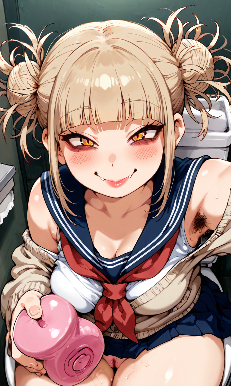 2025 ai_generated armpit_hair big_breasts black_hair blush boku_no_hero_academia breath bush bushy_pubes female hairy hairy_pussy heavy_blush heavy_breathing hi_res high_quality high_res high_resolution highres himiko_toga my_hero_academia onahole pixai ponytail sexy solo_focus submissive submissive_female sweat toilet toilet_stall yukio0o