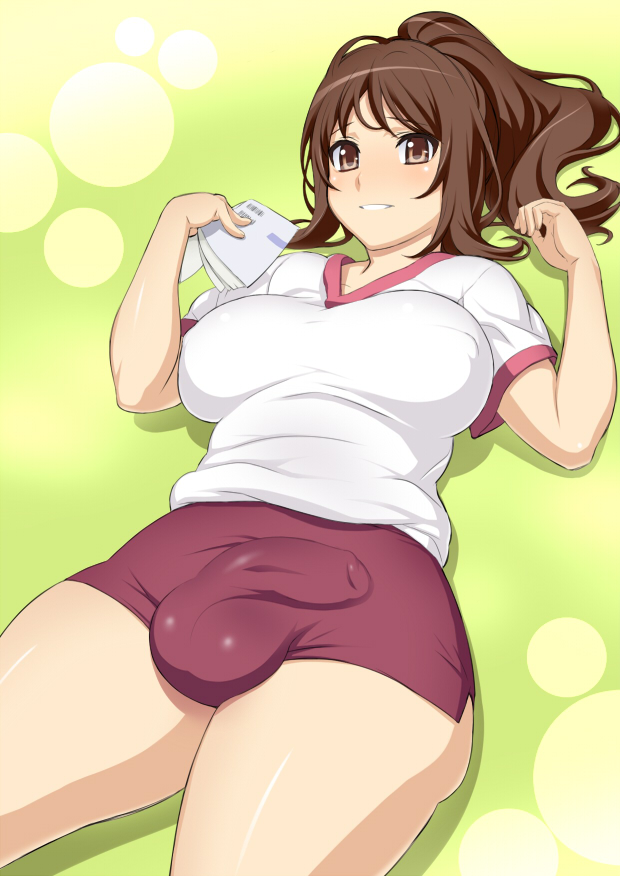 1futa balls balls_in_bloomers balls_in_buruma balls_in_panties bloomers blush breasts brown_eyes brown_hair bulge buruma cameltail chubby erect_nipples flaccid futa_only futanari gym_uniform huge_breasts impossible_clothes intersex kawashima_minami large_balls looking_at_viewer moshi_koukou_yakyuu_no_joshi_manager_ga_drucker_no_management_wo_yondara moshidora nipple_bulge nipples panties panty_bulge penis penis_in_bloomers penis_in_buruma penis_in_panties penis_under_clothes plump solo solo_futa uno_makoto