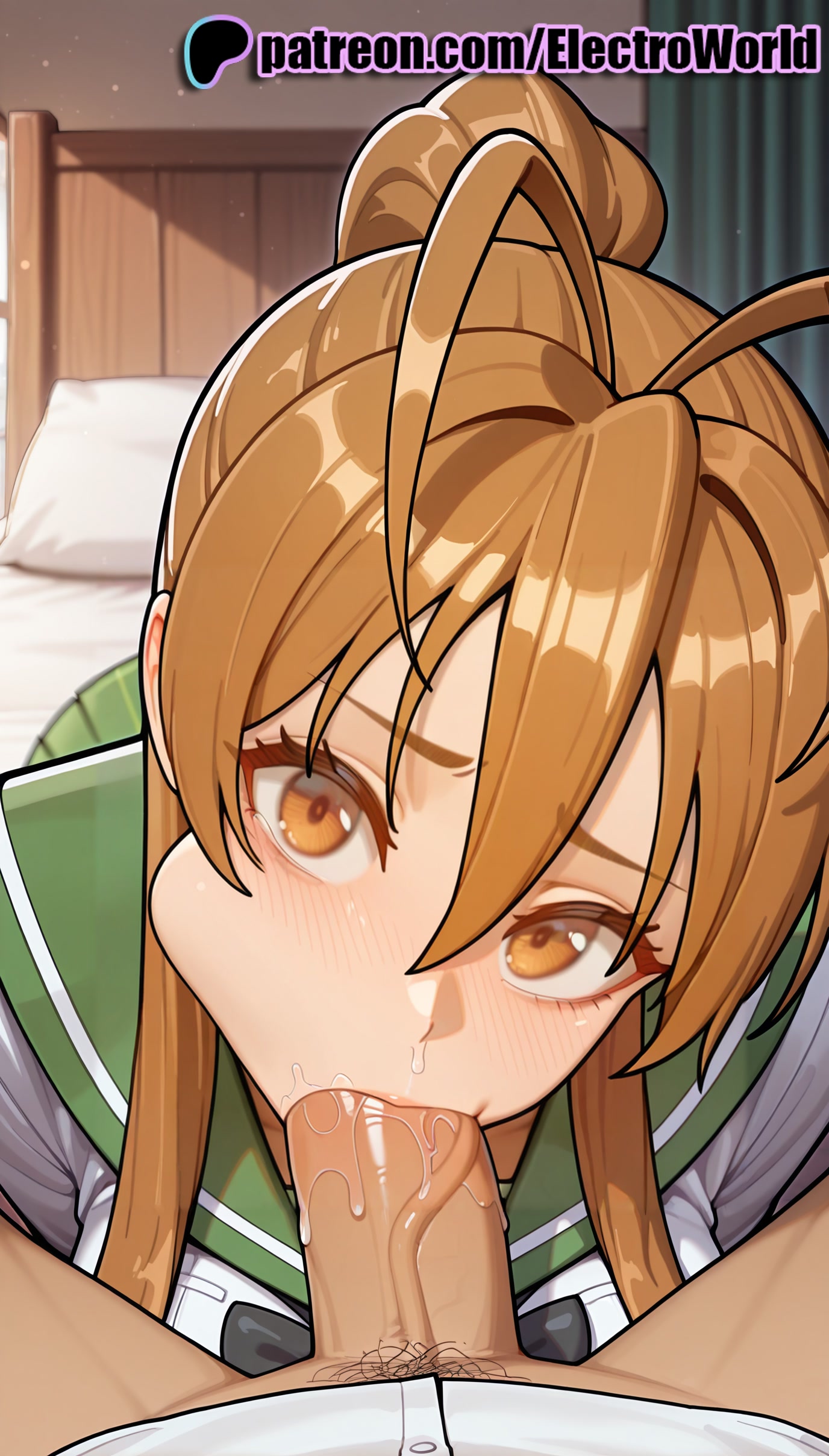 1boy, 1girls, 2025, ai generated, artist name, blowjob, blowjob face, blush, brown eyes, brown hair, cock, desk, dick, electroworld, fellatio, female, green sailor collar, green skirt, hi res, high quality, high resolution, highres, highschool of the dead, indoors, licking, long hair, looking at viewer, male, open fly, oral, oral sex, patreon, patreon username, penis, pov, rei miyamoto, school uniform, schoolgirl, serafuku, solo focus, stable diffusion, straight, sucking, under the table, watermark