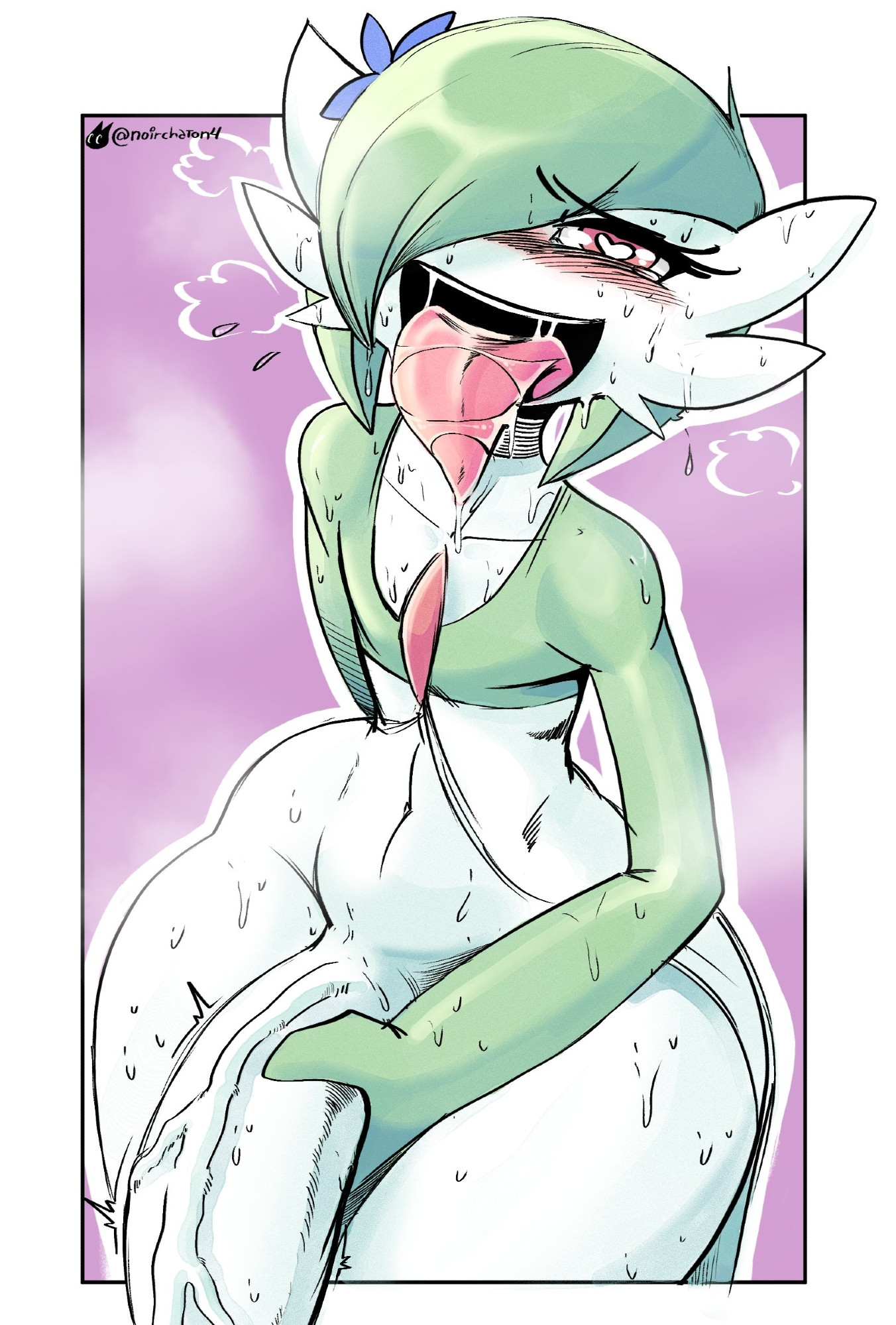 1boy, ahe gao, alternate version at source, big penis, blush, bottom heavy, femboy, gardevoir, heart-shaped pupils, huge cock, humanoid, humanoid penis, hung femboy, hung trap, hyper, hyper penis, looking pleasured, male, male gardevoir, male only, noirchaton4, nude, penis, pokemon, pokemon (species), saliva, shiro (noirchaton4), solo, sweat, thick thighs, throbbing, throbbing penis, tongue, tongue out, wide hips