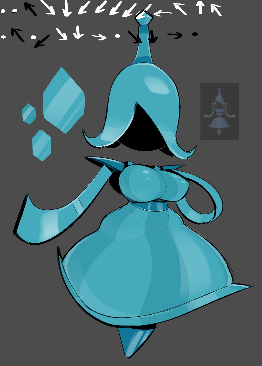 1girls, blue hair, clothed, clothed female, clothing, critatonic, deltarune, deltarune chapter 4, dress, faceless, faceless female, female, female only, metal, metallic body, pointy feet, solo, solo female, undertale (series), wicabel (deltarune)
