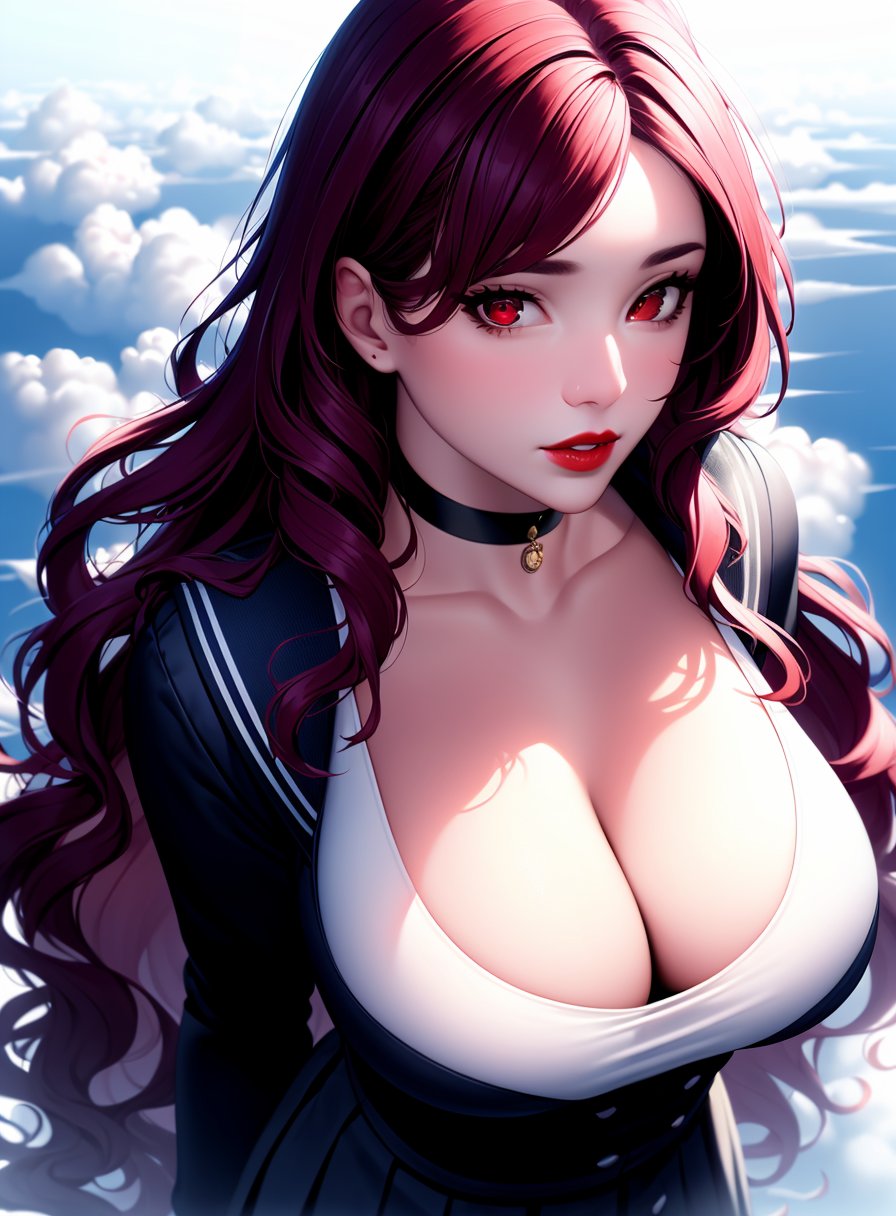 1girls, ai generated, big breasts, breasts, female, female only, kurenai (claire miyamoto), looking at viewer, nai diffusion, original, red hair, solo, stable diffusion