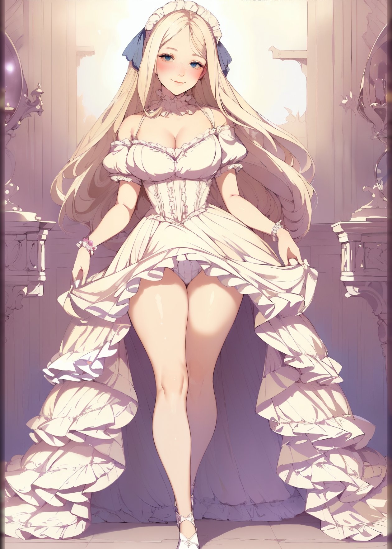 1girls, ai generated, big breasts, blonde hair, breasts, clothed female, clothes, female, female only, high resolution, highres, long hair, looking at viewer, nai diffusion, original, queen, solo, stable diffusion