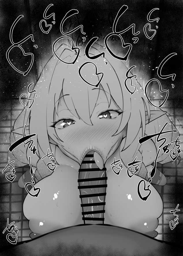 1boy, 1girls, bare shoulders, big breasts, big penis, black and white, blowjob, blush, breasts, cape, censored, dark skin, dark-skinned male, detailed background, drooling, elf, elinalise dragonroad, erect nipple, erect nipples, eyelashes, fellatio, female, heart, heart-shaped pupils, humanoid, indoor, inside, interspecies, kurotama, long hair, looking at viewer, male, male pov, mushoku tensei, nipples, oral, oral sex, penis, pointy ears, room, saliva, shiny, shiny skin, sketch, sound effects, squatting, straight, sweat, text, tongue, tongue out, vein, veins, veiny, veiny penis