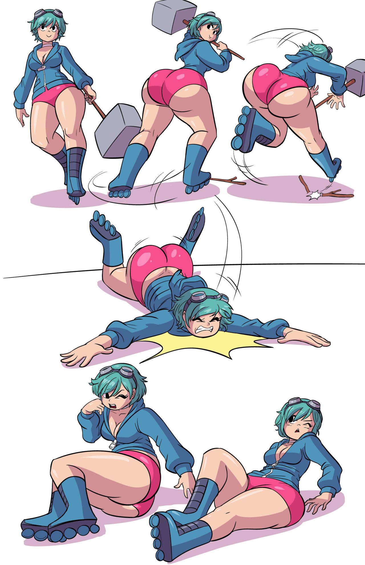 ass, ass cleavage, ass crack, axel-rosered, big ass, big butt, blue hair, butt crack, butt expansion, fat ass, female, hammer, pink shorts, ramona flowers, roller skates, scott pilgrim, thick ass, thick butt