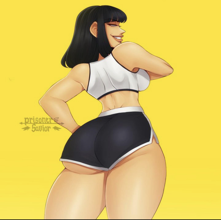 ass black_hair bra lunette_(prisorsav) prisorsav short_hair short_shorts thick_thighs