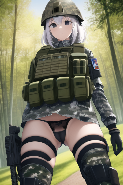 1girls ai_generated female female_only grey_eyes military military_helmet military_uniform nai_diffusion original solo stable_diffusion tactical_gear tactical_vest white_hair