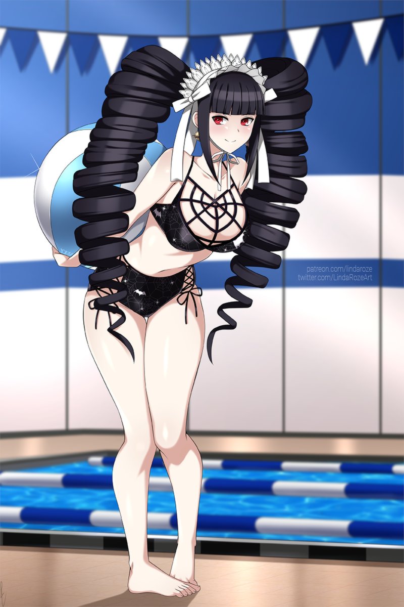 beach ball, bikini, bikini bottom, bikini top, breasts, celestia ludenberg, danganronpa, danganronpa 1, danganronpa: trigger happy havoc, female, female only, large breasts, lindaroze, straight hair, thighs, white-skinned female