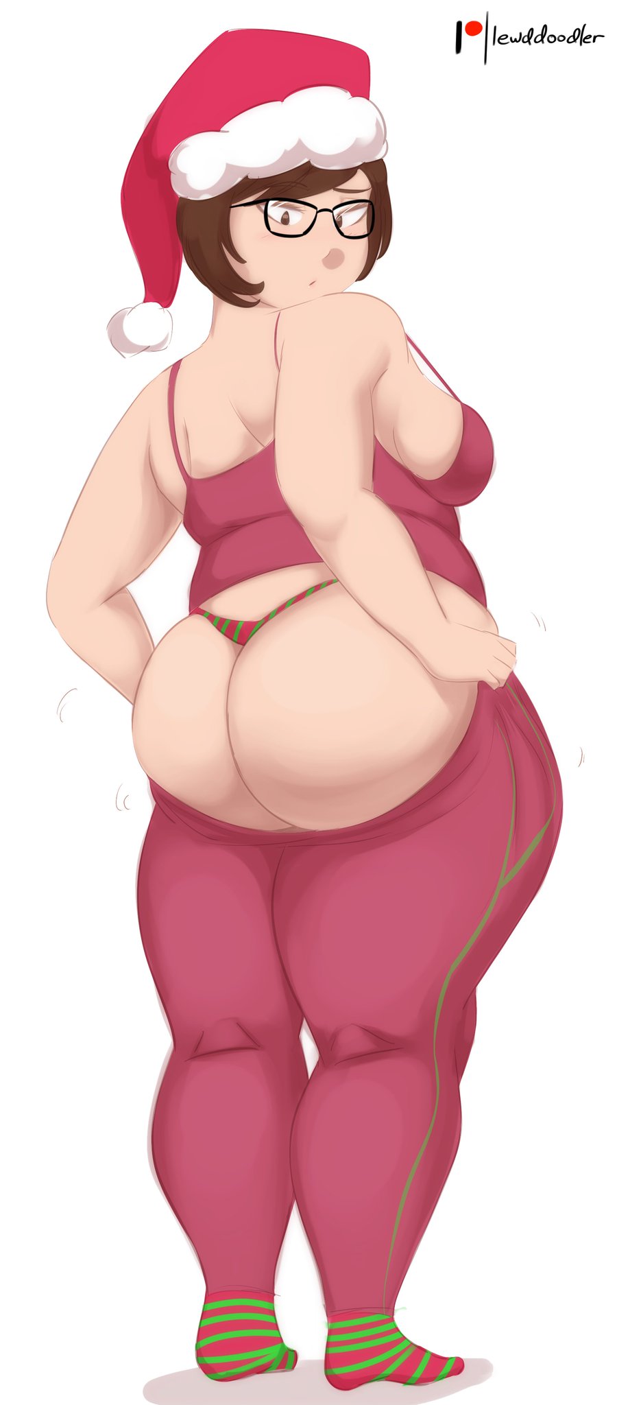 ass, bbw, big ass, big breasts, big butt, breasts, brown eyes, brown hair, bubble ass, bubble butt, christmas, christmas outfit, chubby, chubby female, eyewear, female, glasses, huge ass, huge breasts, huge butt, large ass, large breasts, lewddoodler, mei (overwatch), overwatch, overweight, struggling, struggling to fit, thick, thick thighs, thunder thighs, tight clothing, tight fit, wardrobe malfunction, weight gain, wide hips