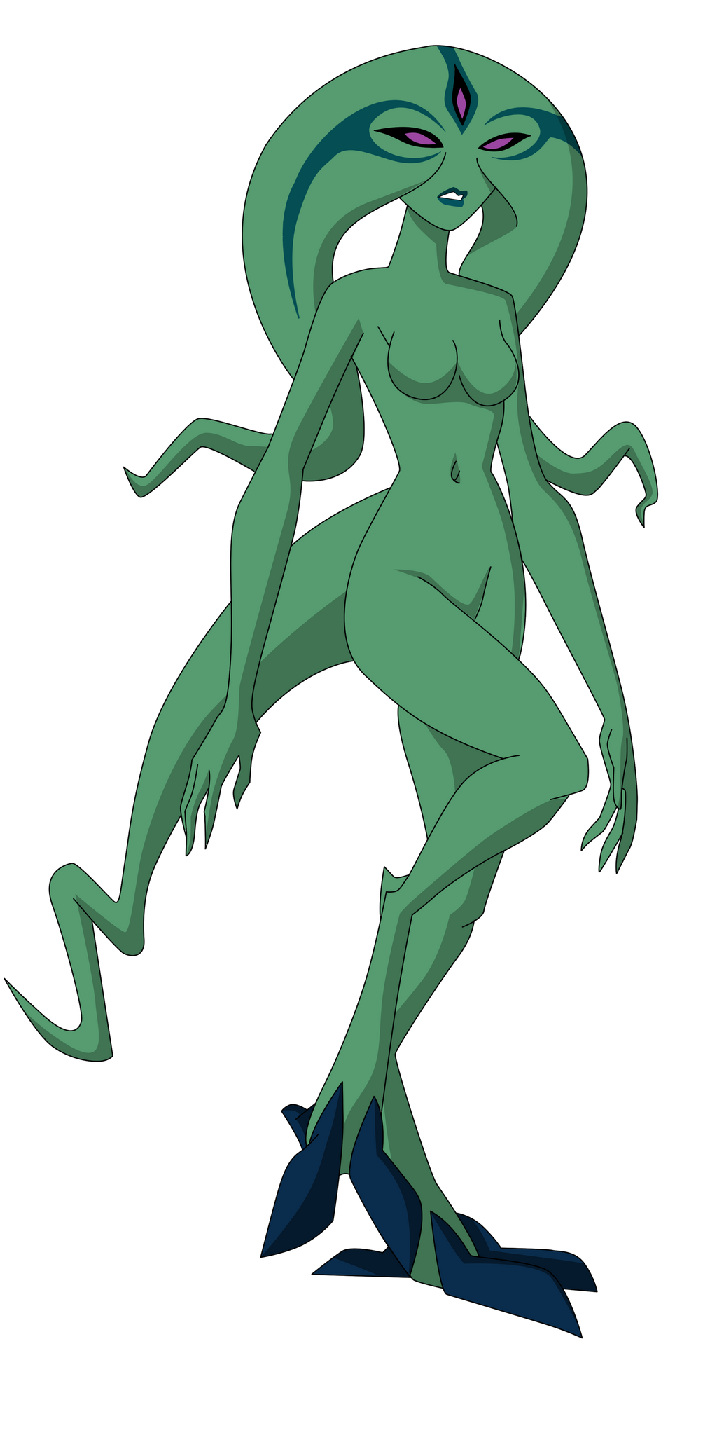 3_eyes alien alien_girl alien_humanoid ben_10 breasts completely_naked completely_nude completely_nude_female curvaceous curvy curvy_body curvy_female edit green_body green_skin medium_breasts multi_eye naked no_nipples non-mammal_breasts not_furry nude nude_female pink_eyes tail uxorite xylene