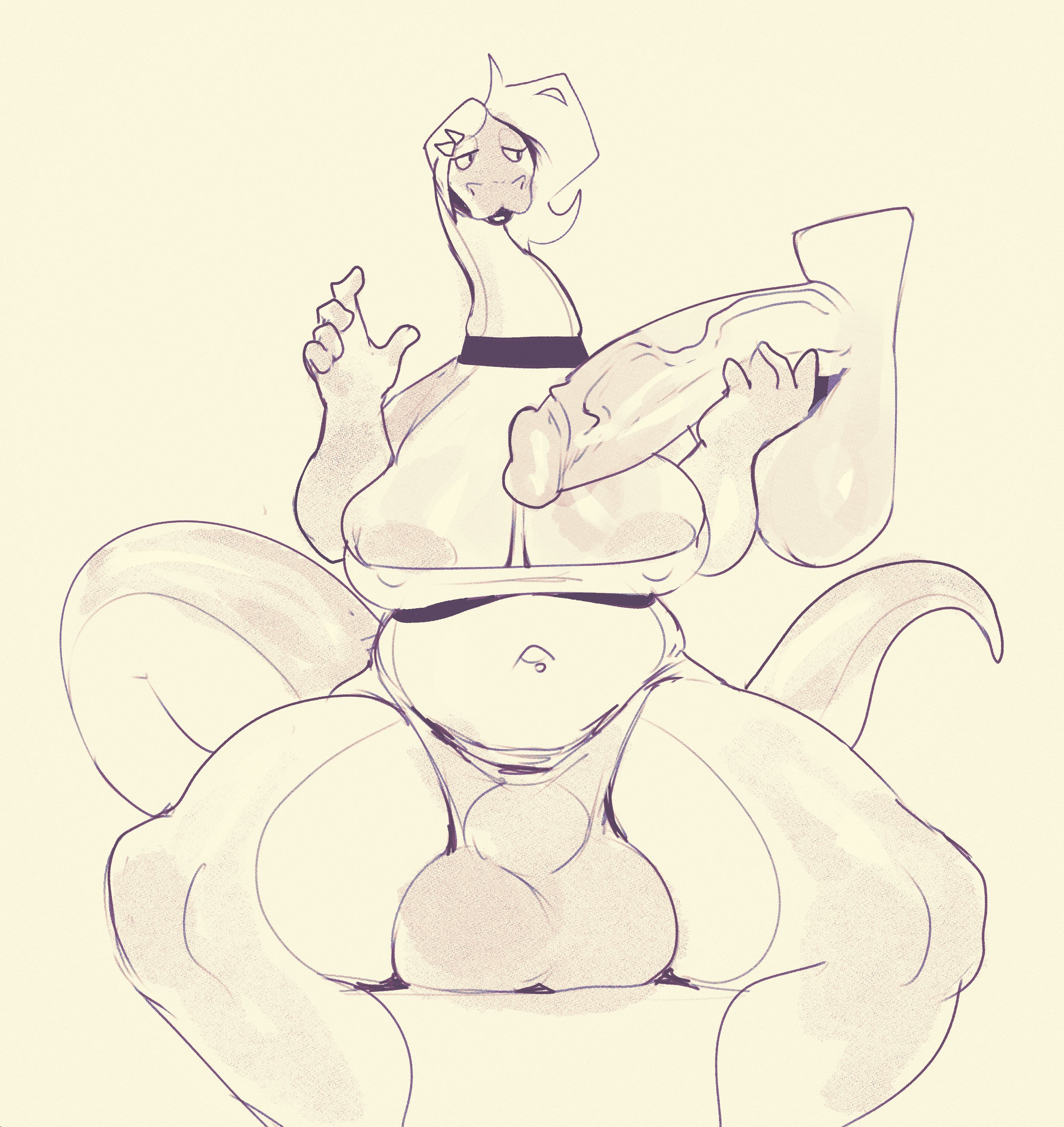 1futa, 2022, areola slip, areolae, balls, balls expansion, balls growth, balls growth (enlargement), balls in panties, breasts, bulge, clara (stickface), clara culebra, clothed, clothing, disembodied penis, erection, flaccid, futa only, futanari, genital expansion, genital growth, genital growth (enlargement), huge balls, huge breasts, huge cock, humanoid penis, intersex, long hair, monochrome, mostly nude, navel, nipples, original character, peculiart, penis, penis expansion, penis growth, penis growth (enlargement), penis in panties, reptile, sitting, sketch, snake, snake futa, solo, tail