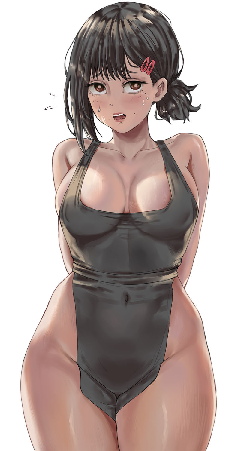 1girls apron apron_only beauty_mark black_eyes black_hair blush breasts chainsaw_man donyta embarrassed female hartman_hips higashiyama_kobeni hips light-skinned_female light_skin medium_breasts mole_under_eye naked_apron no_bra no_panties short_hair thick_thighs thighs wide_hips