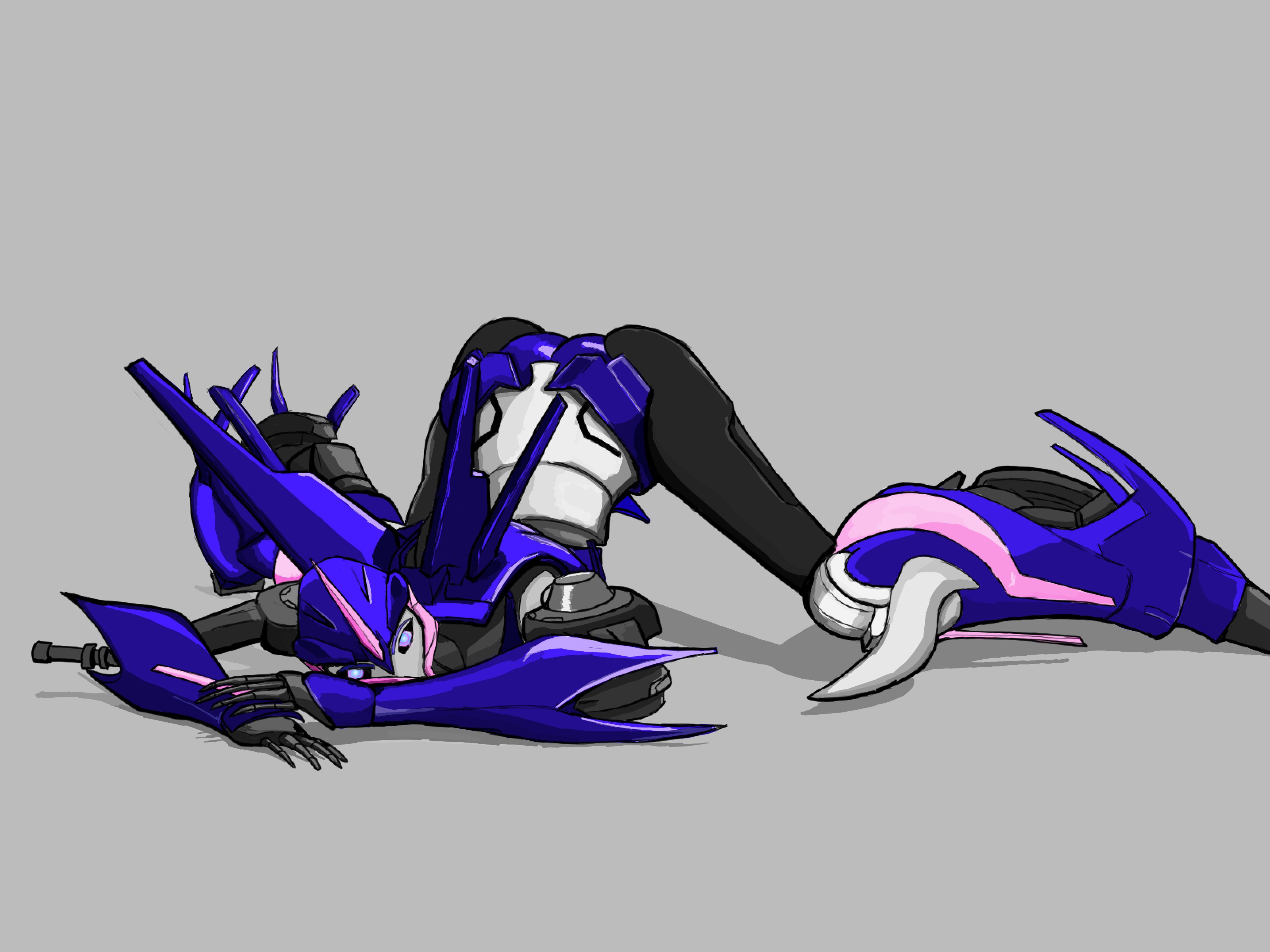 1girls, 2d, 2d (artwork), arcee, arcee (prime), ass, ass up, azzertyimages, blue eyes, female, female only, grey background, jack-o pose, jackochallenge, living machine, robot, robot girl, robot humanoid, simple background, solo, solo female, transformers, transformers prime, wings
