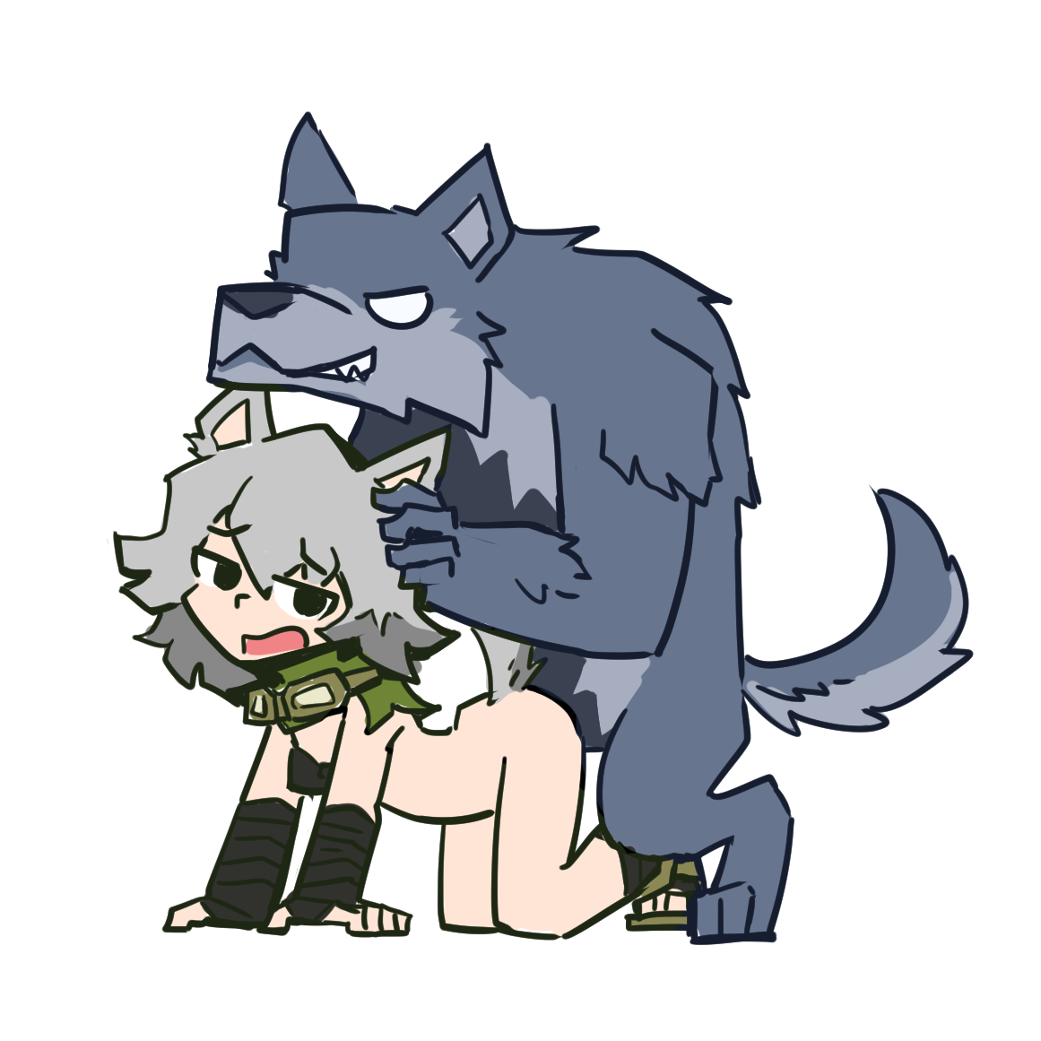 1animal, 1girls, ambiguous penetration, anal, anal sex, black bra, bulldog position, doggy style, female, female/monster, grabbing, grabbing from behind, juztplay, no panties, rogue the wolf girl (juztplay), simple coloring, werewolf, white background, white eyes, wolf, wolf ears, wolf girl, wolf humanoid, wolf tail