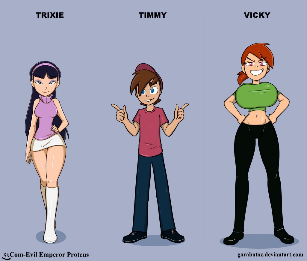 big_breasts breasts enormous_breasts female garabatoz huge_breasts male straight_hair the_fairly_oddparents timmy_turner trixie_tang vicky_(fairly_odd_parents)