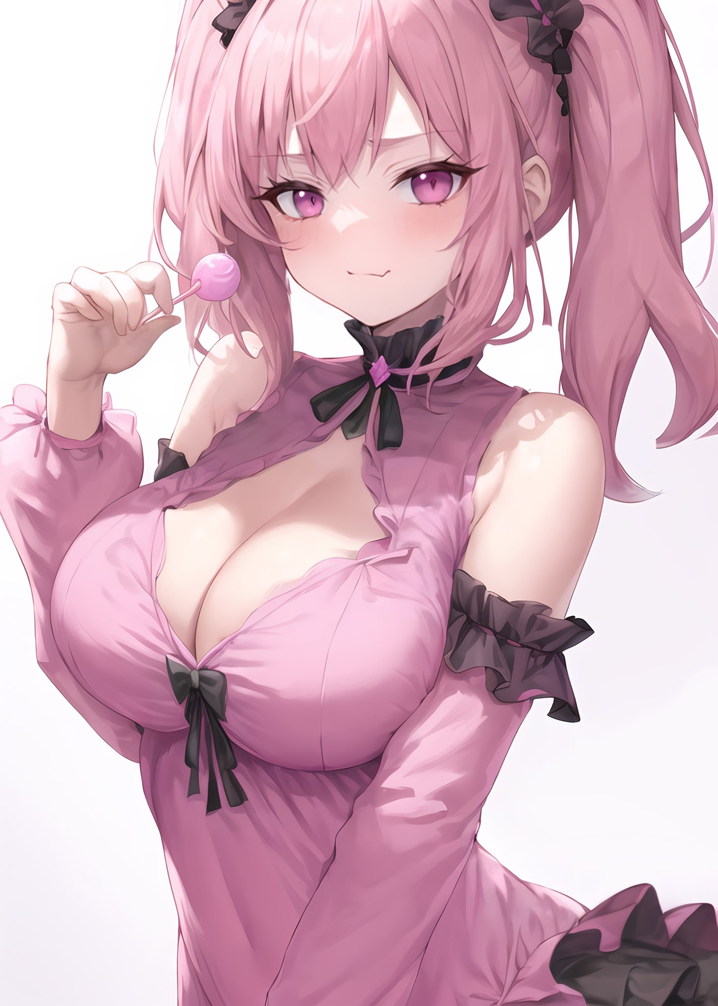 1girls, 2023, ai generated, cleavage, dress, female, female focus, female only, hi res, high resolution, highres, lollipop, looking at viewer, original, original character, pink eyes, pink hair, seductive look, stable diffusion, stuffyai, voluptuous, voluptuous female