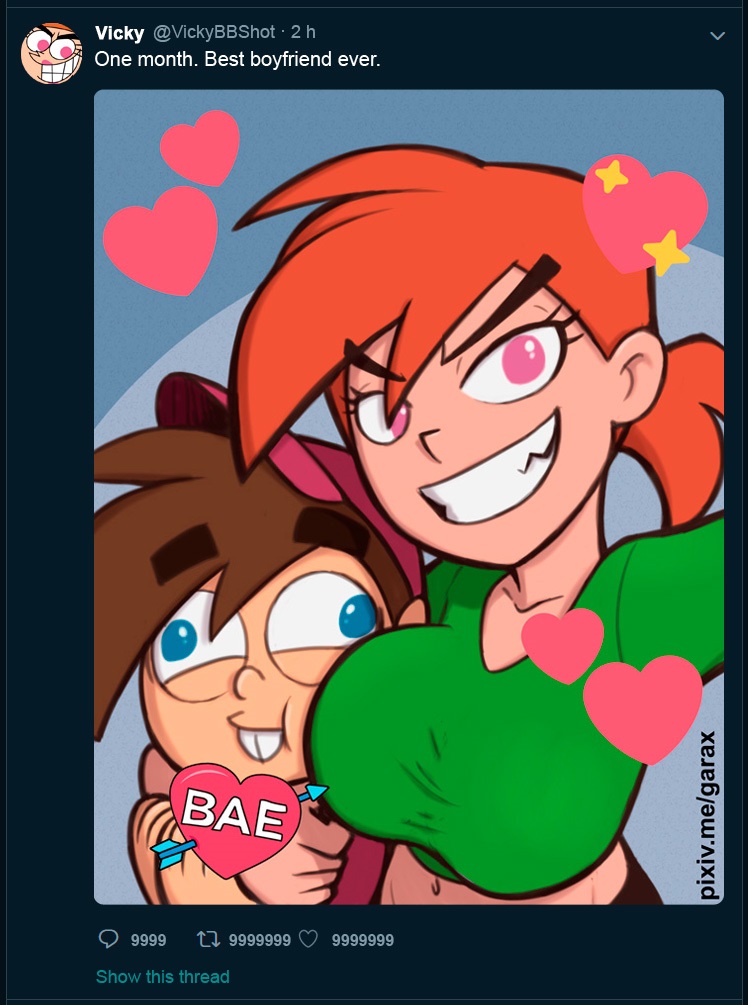 age difference, big breasts, breasts, enormous breasts, female, garabatoz, huge breasts, male, nickelodeon, straight hair, the fairly oddparents, timmy turner, vicky (fairly odd parents)