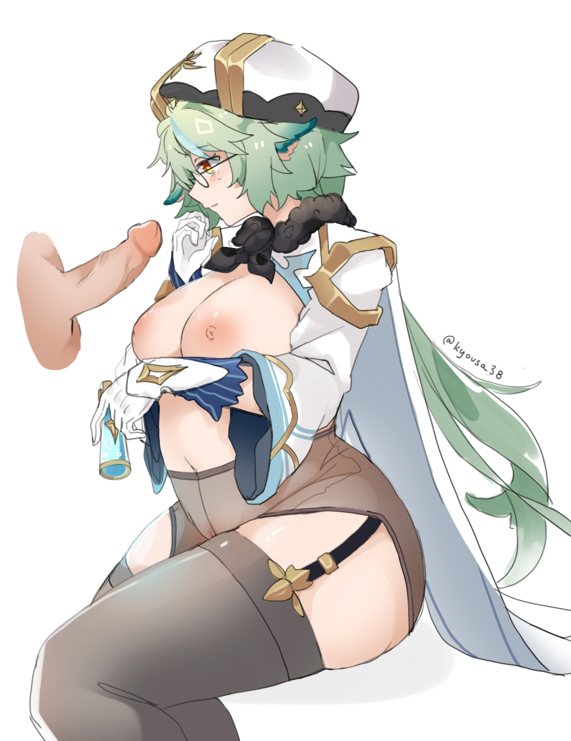 1girls, ass, big breasts, breasts, female, genshin impact, kyousa38, male, penis, sucrose (genshin impact), thick ass, thick thighs