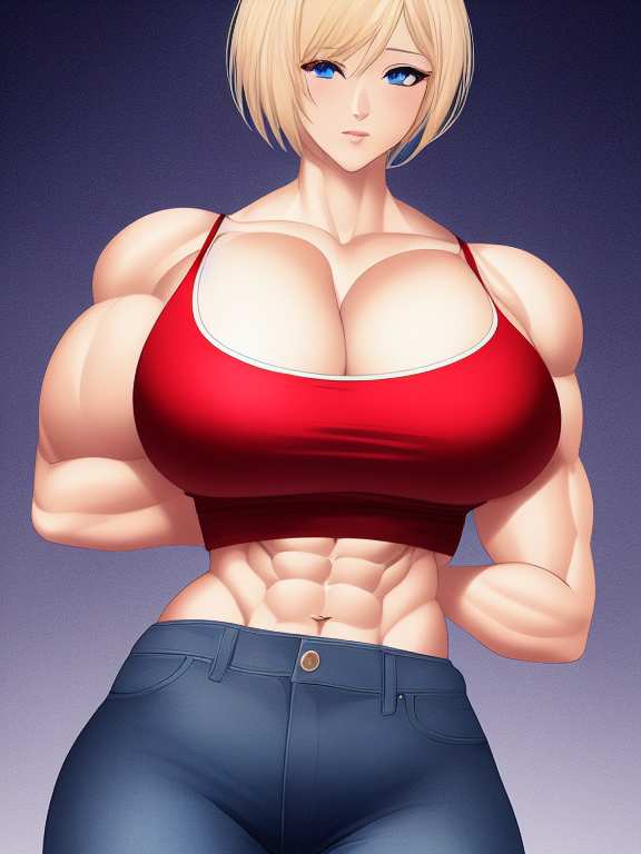 1girls abs ai_generated arms_behind_back biceps blonde_hair blue_eyes blue_mary cleavage crop_top gigantic_breasts huge_breasts jeans king_of_fighters large_breasts looking_at_viewer massive_breasts midriff muscle muscles muscular muscular_arms muscular_female red_tank_top short_hair snk stable_diffusion tank_top voluptuous voluptuous_female wide_hips