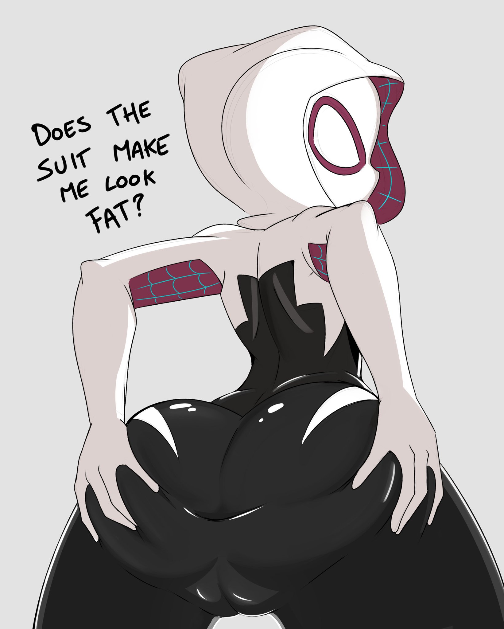 1girls, ass, big ass, fat ass, female, fully clothed, gwen stacy, marvel, marvel comics, mask, masked, masked female, presenting anus, presenting hindquarters, skin tight, spakka5, spider-gwen, spider-man (series), spread anus