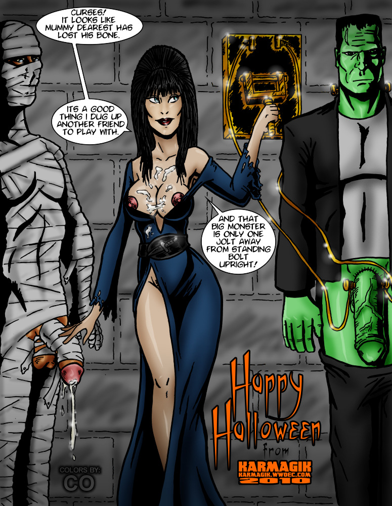 1girls 2010 2boys actress big_breasts black_hair blue_eyes breasts cassandra_peterson celebrity color colored copyof crossover cum cum_on_breasts dark-skinned_male dark_hair dark_skin dialogue elvira elvira:_mistress_of_the_dark english_text female frankenstein frankenstein's_monster green_skin hair halloween huge_cock karmagik large_breasts large_penis long_hair male monster mummy nipples penis pubic_hair real_person sex smile speech_bubble straight text threesome veiny veiny_penis