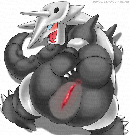 2003 aggron anus armor ass_focus back_view blush claws color female female_only feral genitals grey_skin haison looking_at_viewer nintendo nude pokemon pokemon_(species) pokemon_rse presenting presenting_hindquarters pussy simple_background solo source_request video_games white_background