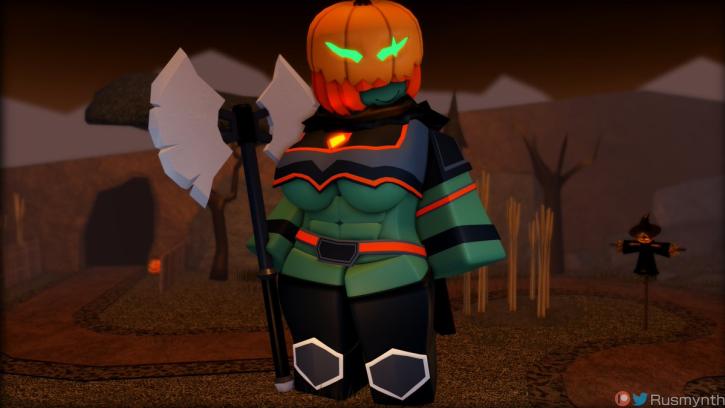 1girls 3d axe belt big_breasts female green_skin jaxe lowres orange_hair pectorals pumpkin roblox roblox_game robloxian rule_63 rusmynth tagme tower_defense_simulator