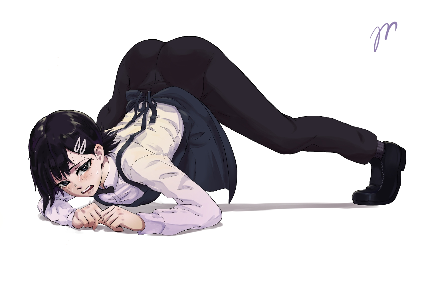 ass, ass up, chainsaw man, female, female only, higashiyama kobeni, jack-o pose, jamil (artist), nervous